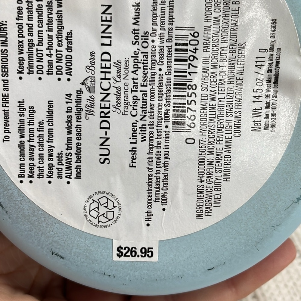 NWT Bath & Body works: sundrenched linen 3 wick candle linen/apple/soft musk - Picture 4 of 10